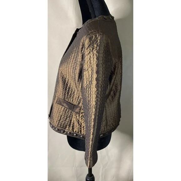 Ruby Rd. Petite Lightweight Metallic Quilted Gold Brown Jacket Embellished 14P - Picture 4 of 6